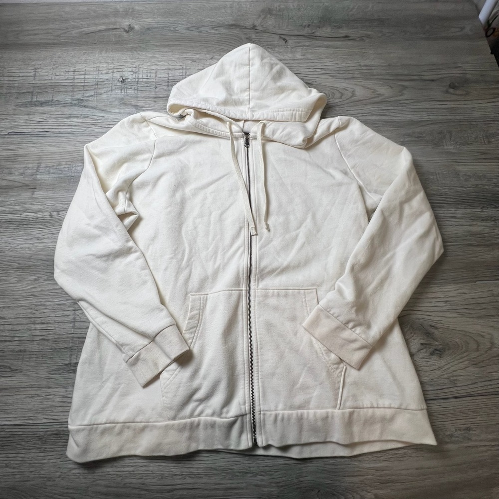 Eddie Bauer Zip Hoodie Womens XL Cream Fleece Lined Casual Outdoor Sweatshirt